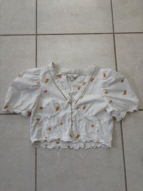 Miss Selfridge White Cropped Top with Yellow Floral Embroidery